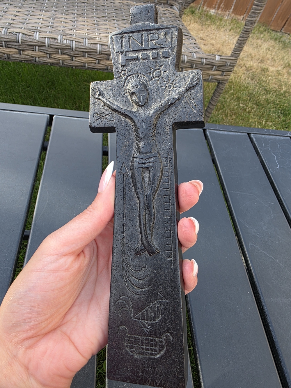 Hand-Carved Wooden Crucifix Wall Cross INRI Jesus Folk Art Vintage Religious - Picture 2 of 7